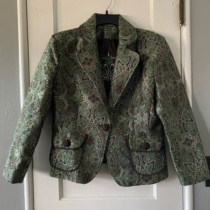 Hanna & Gracie Green Paisley Tapestry Blazer with Pockets Size 12P